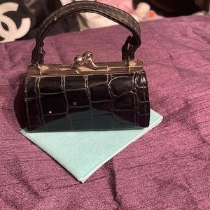 Black crocodile, leather mini bag